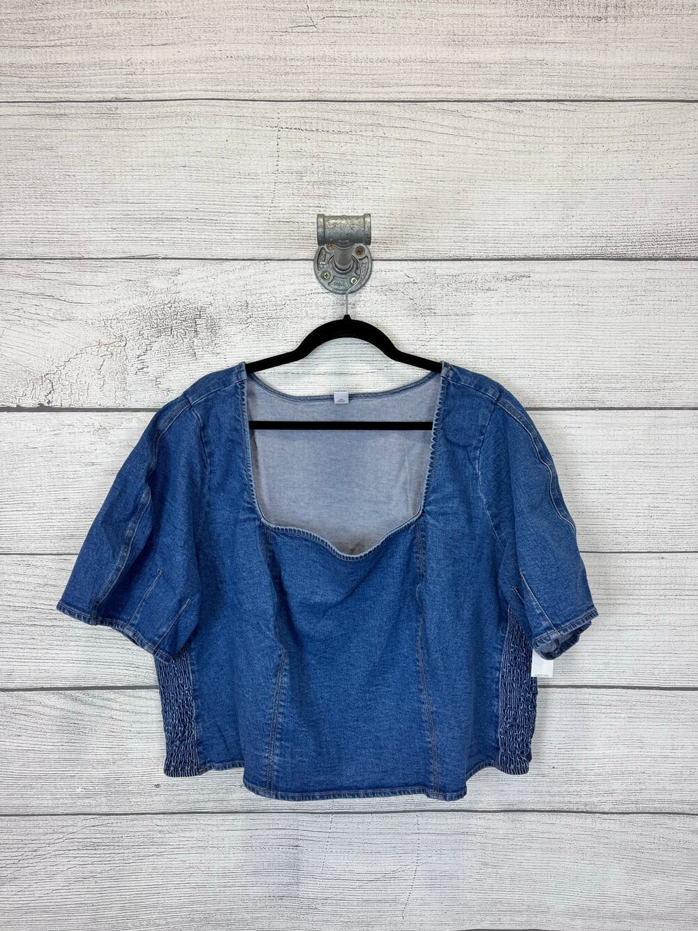 Old Navy Plus Size Blue Denim Square Neck Puff Sleeve Top Size 3X